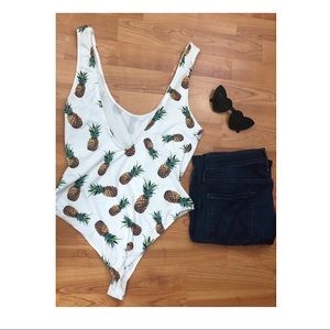 Tops - Pineapple Print Scoop Back Bodysuit Tops - Pineapple Print Scoop Back Bodysuit